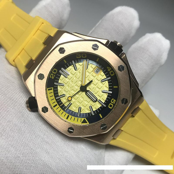 New fashion men black 42mm automatic sweeping watch sapphire glass Royal Oak rubber strap original bracelet watches