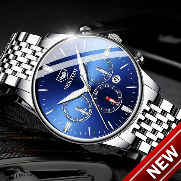 NEKTOM Steel Shell Steel Strip Multifunctional Waterproof Shi Ying Men's Business Watch Authentic Six-Needle Non-Mechanical Night Watch