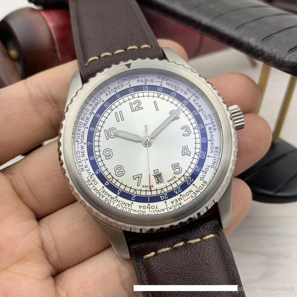 Rotating Bezel Clear Arabic Number Marker Unitime B35 Mens Watches Automatic Luminous White Dial 46MM Watch Brown Leather Strap Wristwatches