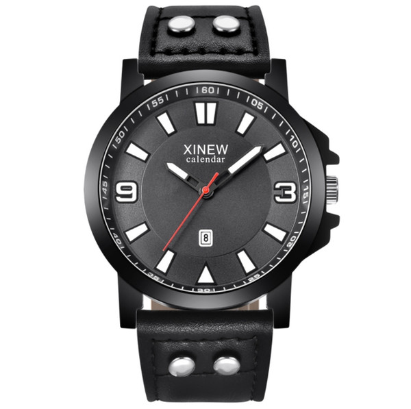 XINEW brand new fashion men's watch PU leather strap watches quartz movement outdoor sports calendar casual accessories watch wholesale