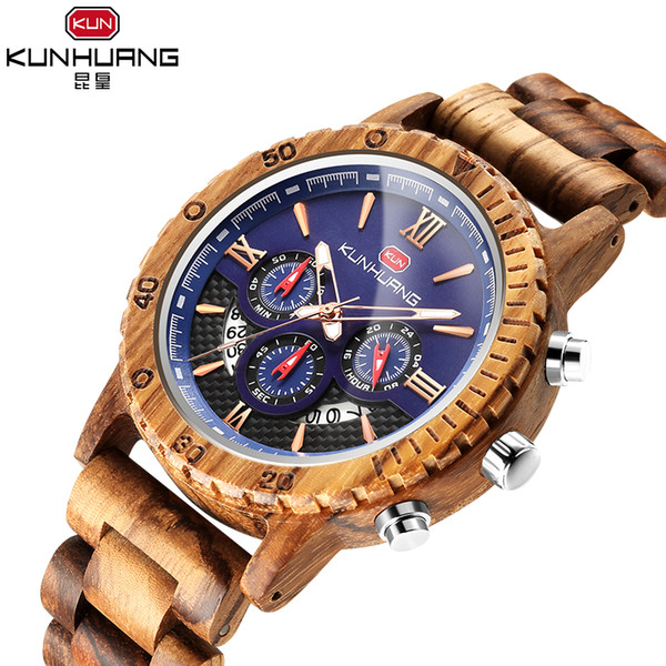 2019 kun huang new men's watch sports multi-function movement luminous decoration calendar sandalwood watch wood watches 24 MM