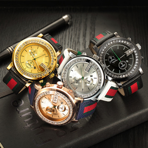 Fashion Brand Men's Big dial crystal style Leather strap quartz wrist watch GU13
