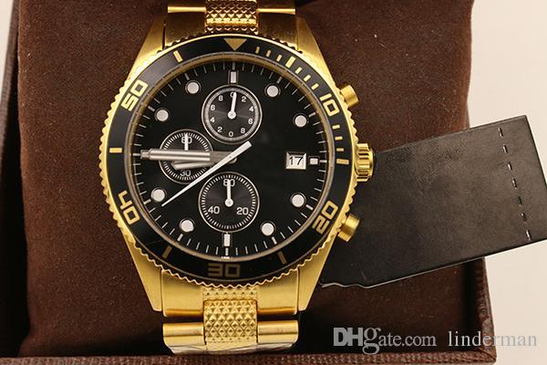 Hot Sale Fine Brand- 5857 quartz Watch Black Dial Analog Yellow Gold Case And Skeleton Gold Band quartz Watch