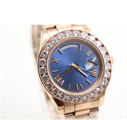 Top luxury brand watch men Day-Date automatic movement AAA sapphire Diamonds watch Blue face rose gold Stainless mens watches Free shipping