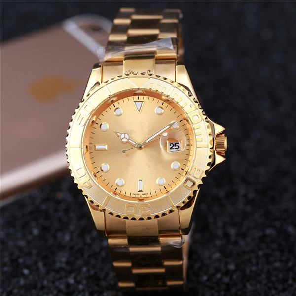 2018 high quality Elegant designer brand automatic date quartz gold watch mens fashion leisure Stainless Steel Clock Men gift