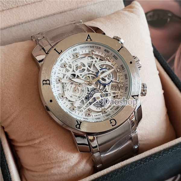 brand 50mm steel strap luxury watch men luxury watches Stainless steel clock BVL new mens watches Relogio brand watch all pointers work