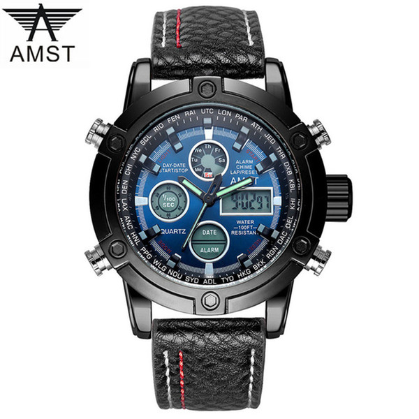 Men Watch Luxury Famous Brand AMST Men Sports Watches Leather Strap Good Quality Waterproof Quartz Wristwatches 100% Original