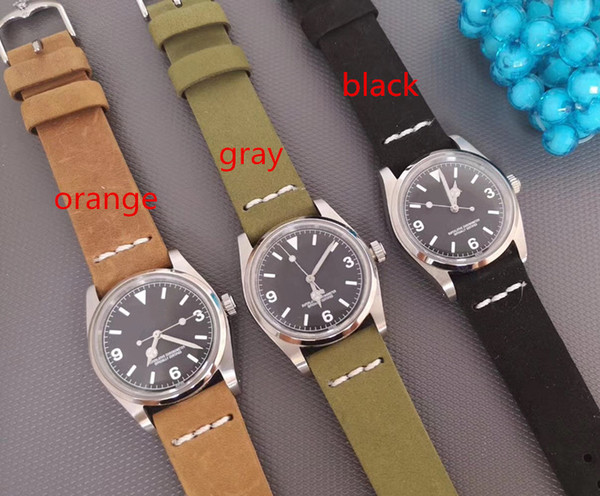 luxury old school series men's watch 2813/2836 automatic mechanical sapphire leather 36MM watch pin buckle automatic black brand