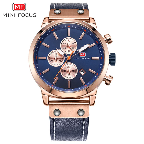 MINIFOCUS Luxury Chronograph Quartz Watches Antique Men Leather Band Japan Movement Quartz Watch Men Date Analog Watch MF0110G