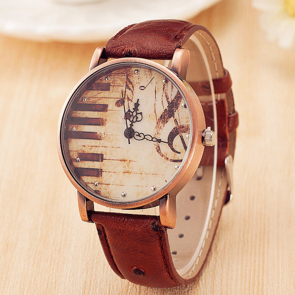 New bronze belt clock Ladies piano music symbol watch Girlfriend gift Wholesale