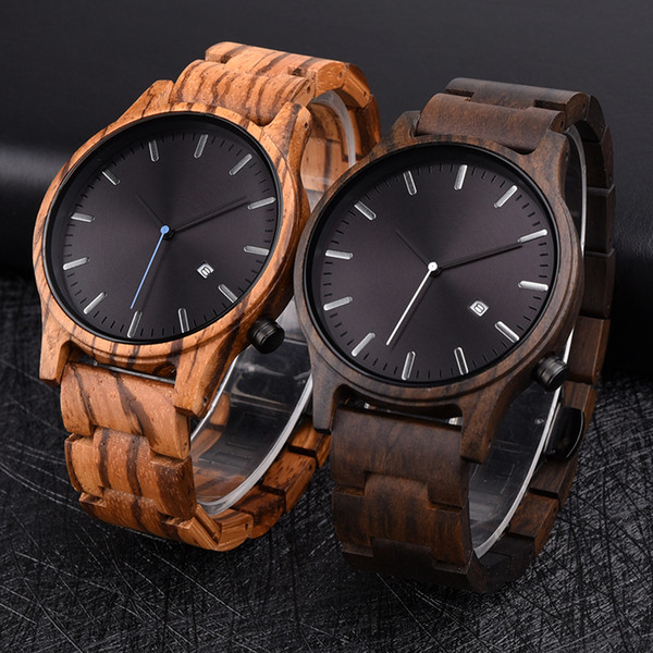 Wholesale Ultra Thin Zebra Wood Watches 3ATM Water Resistance Relojes Men Watch With Date Display Waterproof Clock