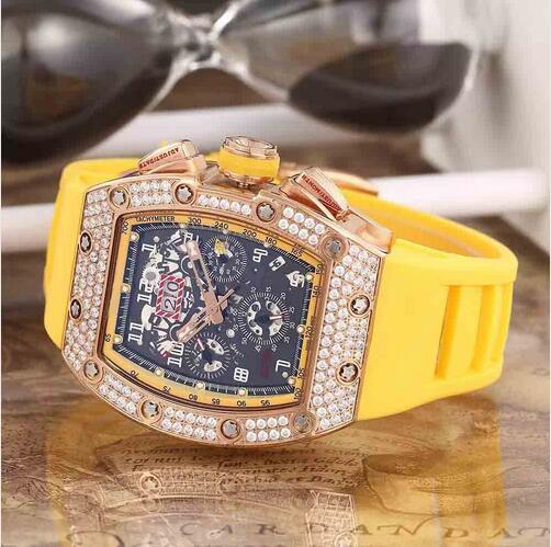 Top Quality Men Luxury Watches Rose Gold Stainless RM011 Diamond Date Felipe Massa Flyback Rubber Women Mens Mechanical Automatic Wristwatch
