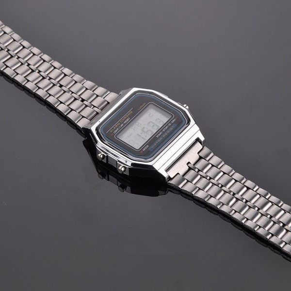 Wholesale- Vintage Womens Men Stainless Steel Square LED Digital Stopwatch Wrist Watch Free Shipping relogio masculino