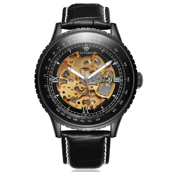 OUYAWEI Automatic Watch Mens Mechanical Watch Men Leather Band Business Fashion Male Dress Wristwatches Montre Homme OYW1335