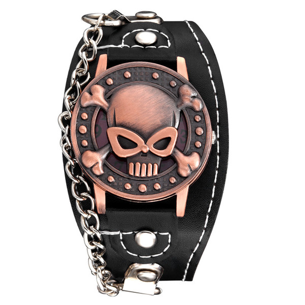 High Quality Luxury Copper Skull Punk Watch Leather Watch Men Fashion Military Sports Quartz Wrist Watch Clock Hot