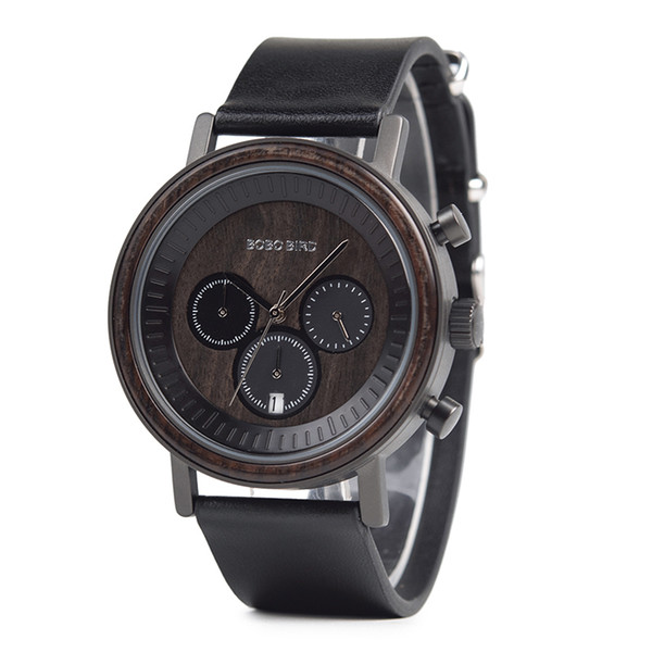 BOBO BIRD luxury Stainless Steel Wood Watches Men Chronograph Date Display Quartz Wristwatches Relogio Masculino Day Date Watch