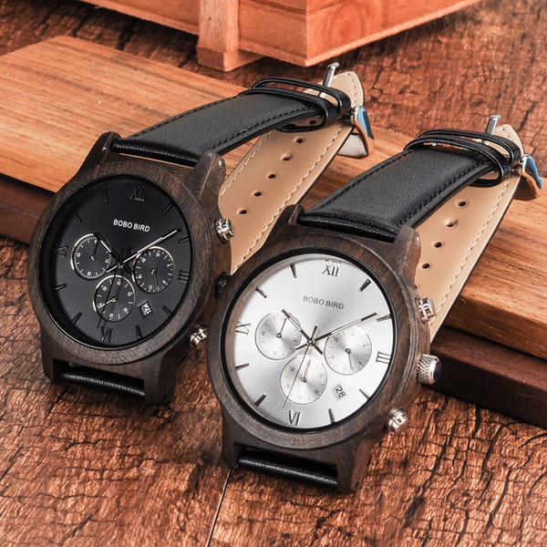 BOBO BIRD New Arrival Antique Ebony Wood Digital Watches Men Designer Drop Shipping Reloj para hombres Male Calendar