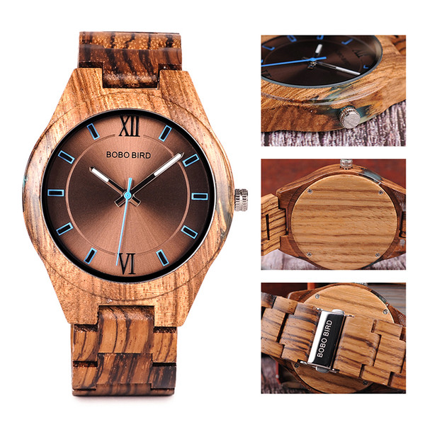 BOBO BIRD BOBO BIRD Simple Design Watch Men with Wood Band Sport Movement Timepiece Relogio Masculino