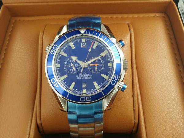 Best 007 Blue Face Luxury Mens Automatic Movement Watches Stainless Steel Professional Planet Ocean Co-Axial Men Mechanical Wristwatch