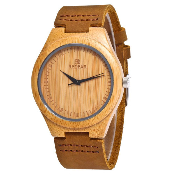 Natural Retro Men's Bamboo Wooden Watch with Brown Cowhide Leather Strap Woman ,lovers watches Japanese Quartz Movement Casual Watches