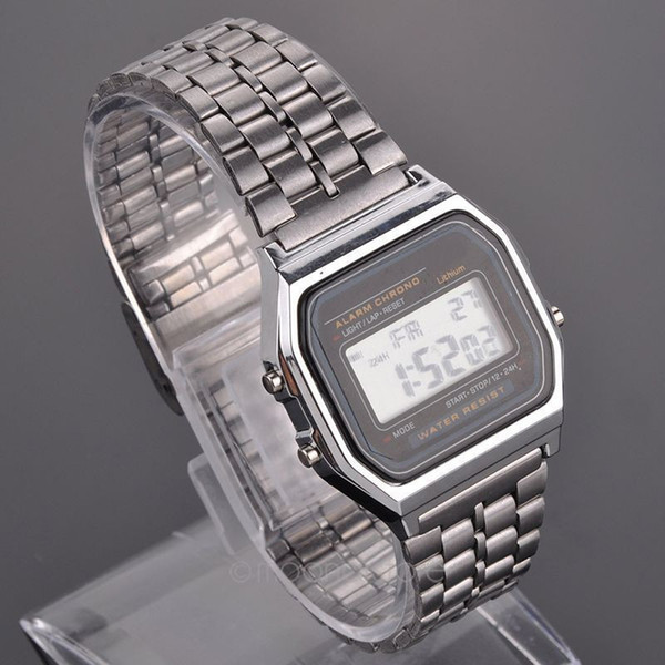 Wholesale- NEW Vintage Women Men Stainless Steel Square High quality LED Digital Stopwatch Wrist Watch relogio masculino Free Shipping