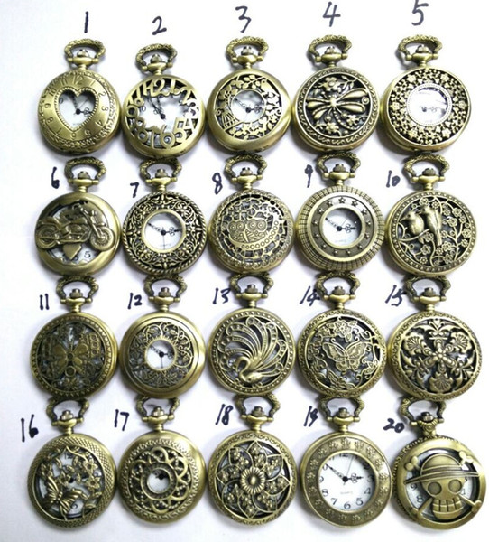 Mix Steampunk Styles Men Antique Skeleton hollow Pocket Watch Chain Luxury Black Bronze Quartz Watches Christmas Gift Necklace Watches