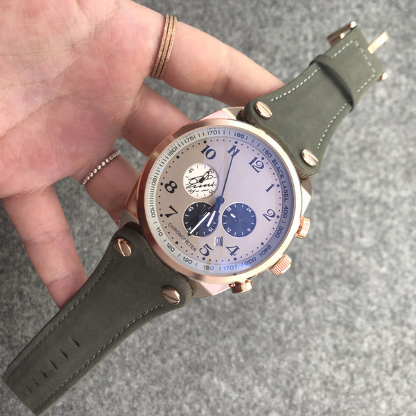 2019 hot style first layer real cowhide waterproof men's vintage watch with a six-pin large digital dial face