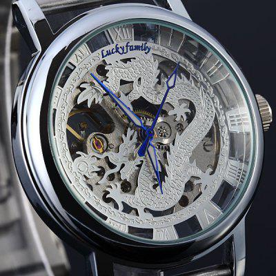 Wholesale-Unique Phoenix Unisex Dragon Pattern Cut-out Manual Wind Analog Transparent Mechanical Men's Watches Strap Gold Wristwatches