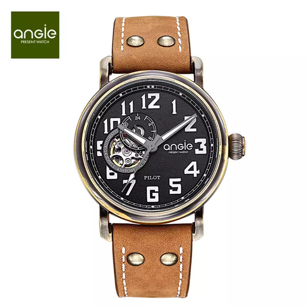 Angie Women's Men Unisex waterproof pilot automatic mechanical watch imported hollow movement waterproof watch