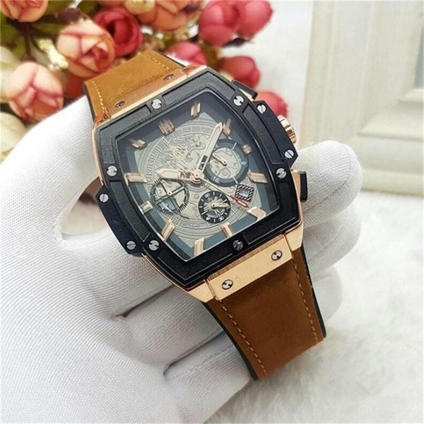 New Men fashion style Quartz Full function military Wristwatches Big Bang Chronograph leather interlayer Silica gel Watch strap