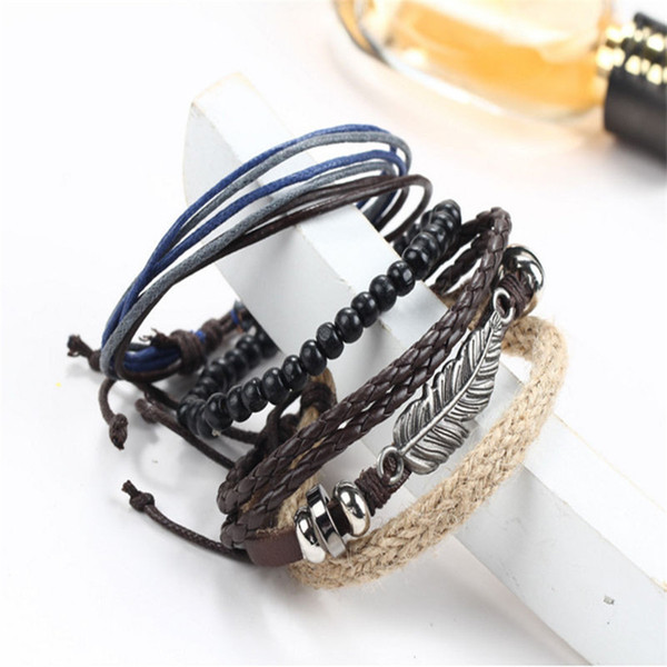New Men's Braided Leather Stainless Steel Cuff Bangle Bracelet Wristband Fashion P5