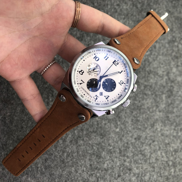 2019 AA3A hot style first layer real cowhide waterproof men's vintage watch with a six-pin large digital dial face
