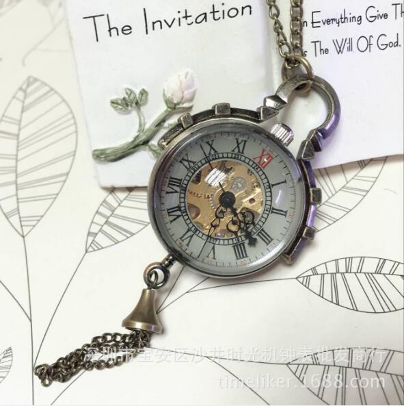 Classic retro transparent ball mechanical pocket watch hanging table student necklace watch fashion charm