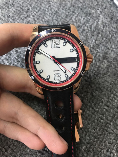 2018 New style antique mens watch classic 42mm white dial black case leather strap male watches automatic movement watches