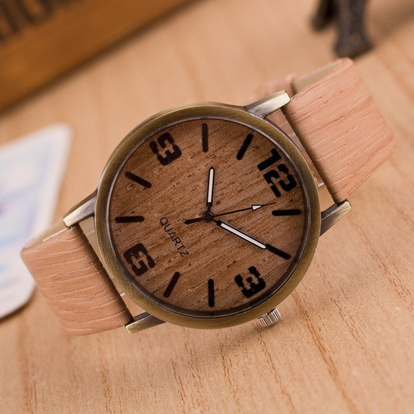 European and American style fashion wood grain watch four figures men and women popular imitation wood watch