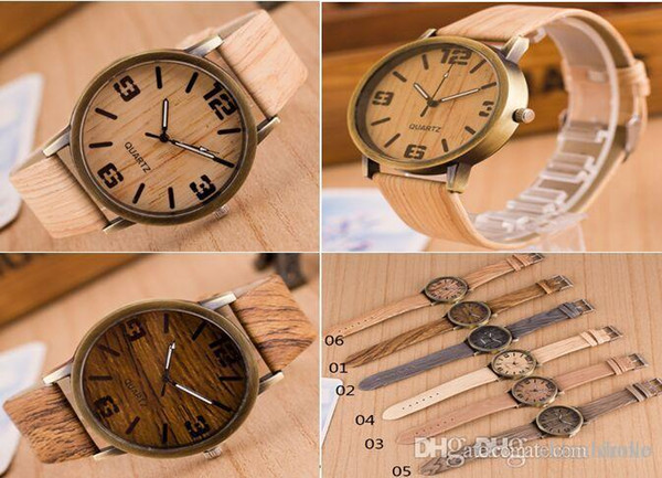 2015HOT fashion simulate Wood Watch Four digital wristwatches genuine leather simulat wood Retro watches for man women quartz watch Free DHL