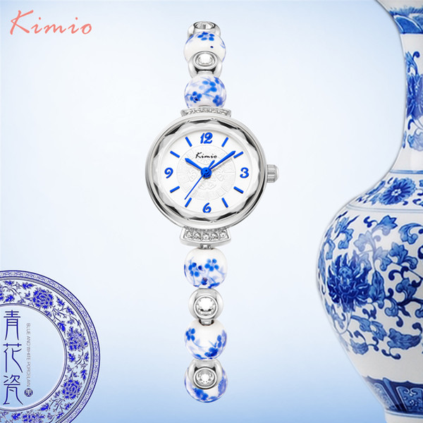 KIMIO Retro Really Chinese Ceramic Watch Blue And White Porcelain China Auspicious Pattern Bracelets Women Watches Luxury Brand Y18102310
