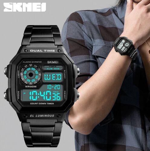 SKMEI 1335 Digital Watch Men Chronograph Alarm Watch Fashion Style Stainless Steel Sport Watch