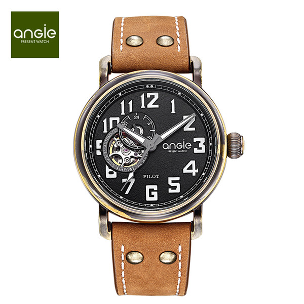 Angie Women's Men Unisex waterproof pilot automatic mechanical watch imported hollow move ment waterproof watch 2018 hot sell