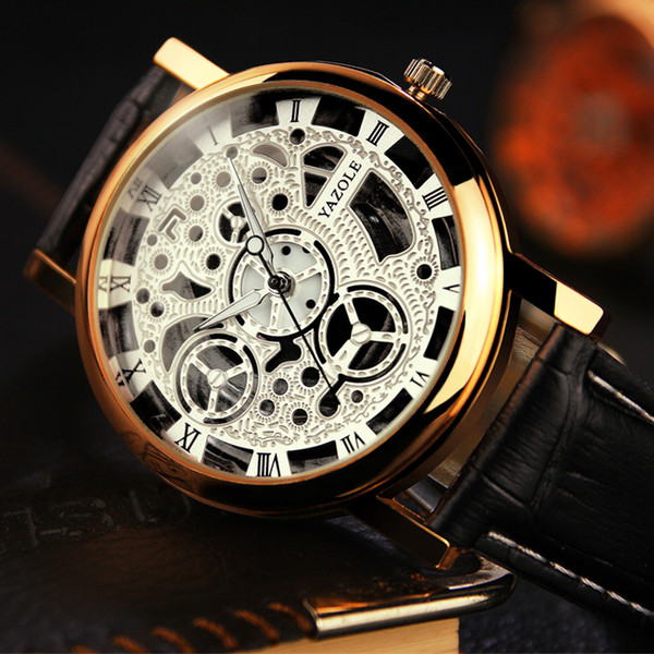 Vintage men's watch belt Korean version fashion non-mechanical night light hollowout quartz watch waterproof creative watch