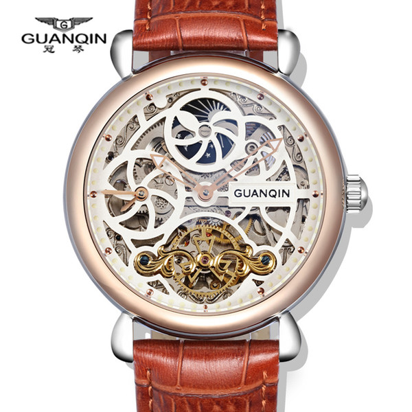 Top Brand watches GUANQIN Luxury Tourbillon Automatic Mechanical Watches Men Antique Big Dial Sapphire waterproof Men Watches