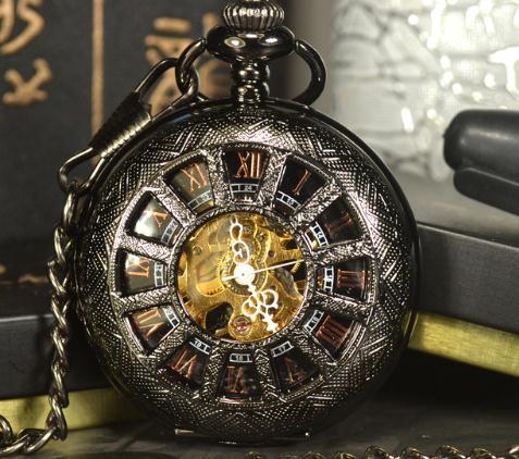 2018 Black fashion Mechanical Pocket Watch Men Antique Luxury Brand Necklace Pocket & Watches Chain Male Clock