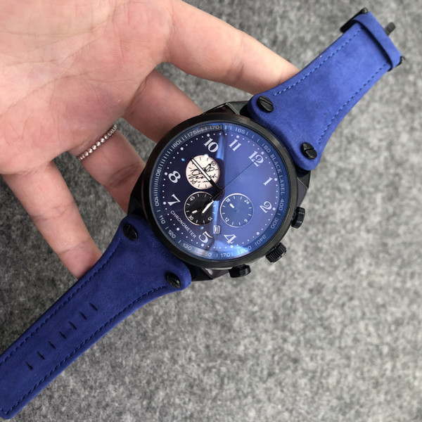2019 hot style first layer real cowhide waterproof men's vintage watches with a six-pin large digital dial face
