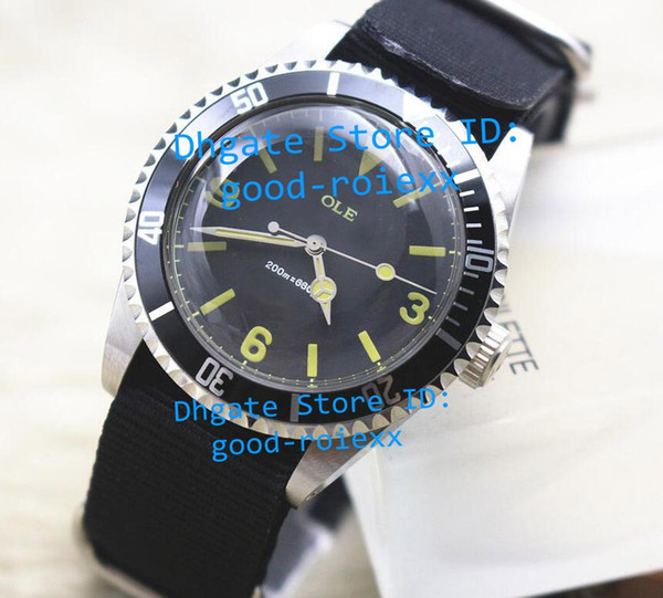 Top Vintage Luxury Mens watches Automatic 2813 Auto Date Special Watch Men's Black Dial Nato Fabric Strap Men Sport Dive Wristwatches box