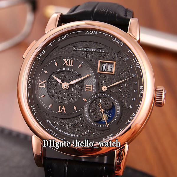 Cheap New Date 139.025 / 139.032 Black Dial Automatic Moon Phase Mens Watch Rose Gold Case Leather Strap High Quality Gents Watches