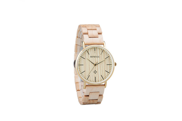 Bewell Alloy case watches wooden unisex fashion antique alloy wooden wristwatch