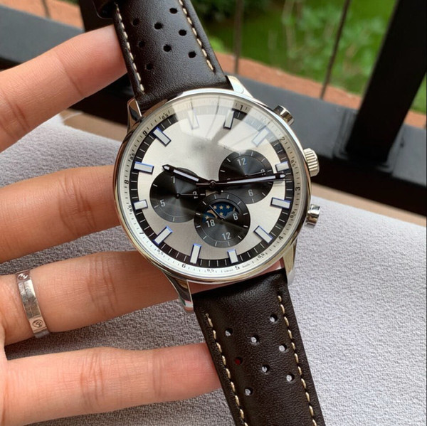 all work automatic mechanical HOT BROWN LEATHER BELT SILVER 43 MM CASE men watch sport luxury new Stainless steel mens watches