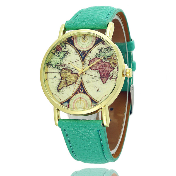 Wristwatches Map of the world Fashion Dress Watches Men's Women's Leather Quartz Watch Personality Casual Vintage Watch Relogio W0395