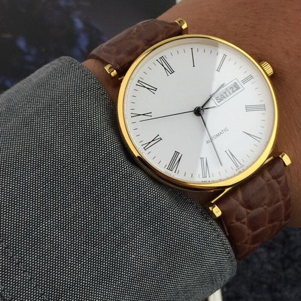 LEATHER BELT DAY DATE BIG 38MM case mechanical automatic AAA men watch wholesale luxury fashion brand new Stainless steel mens watche