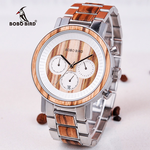 BOBO BIRD R01 Watch Men Quality Wooden Wristwatch relojes hombre Male Show date Gift saat erkek Timepieces Stainless steel and wood